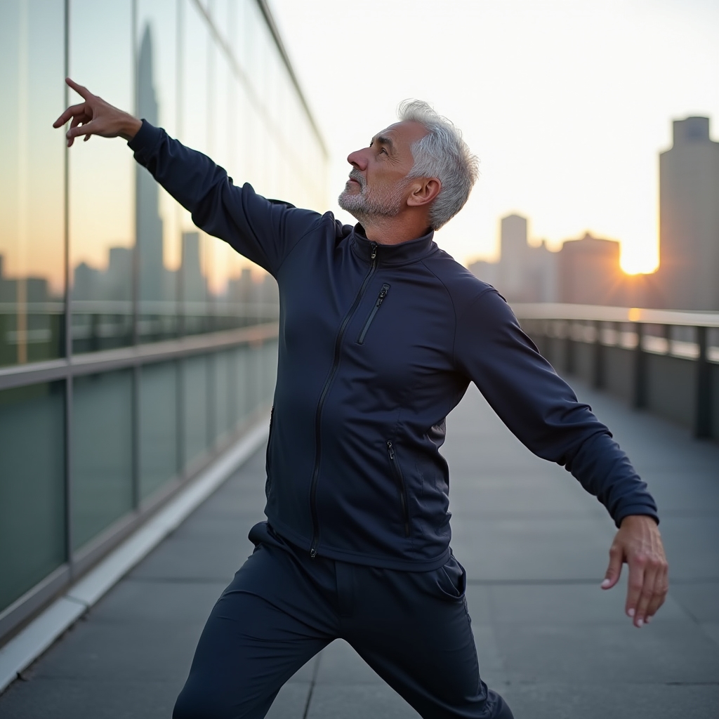 Person doing outdoor movement practice in morning light