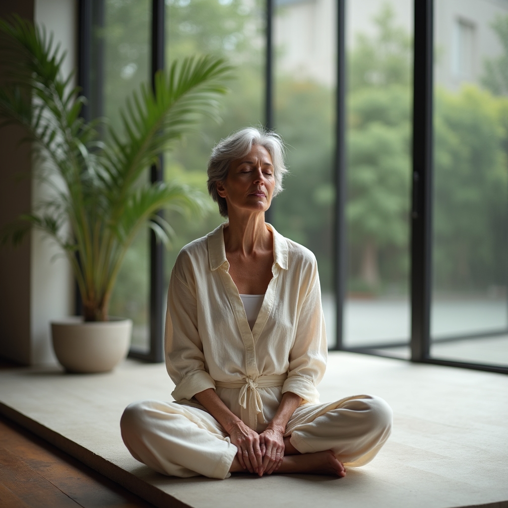 Person in calm recovery environment with soft natural lighting